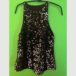 Fall 2000 Vivienne Tam Chocolate Brown Paillette High Neck Sleeveless Top